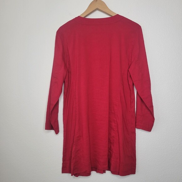 EILEEN FISHER $168 Solid Red Italian Linen Button Up Shirt Top Size MEDIUM - Picture 9 of 12